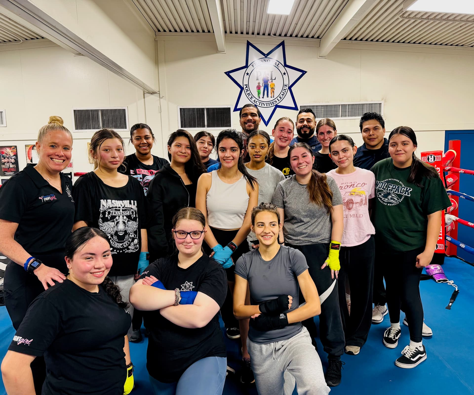 Fresno PAL Lady Boxing group at the boxing gym